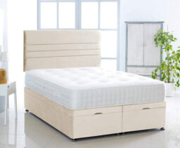 Comfy Deluxe Cream   Plush Foot Lift Ottoman Bed With Memory Spring Mattress And    Horizontal  Headboard 4.0Ft Small Double - thumbnail 1