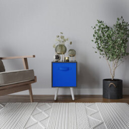 Urbn-Living Urbnliving 51Cm Height Black Wooden Cube Storage Bookcase Dark Blue Inserts Scandinavian White Legs - thumbnail 2