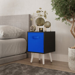 Urbn-Living Urbnliving 51Cm Height Black Wooden Cube Storage Bookcase Dark Blue Inserts Scandinavian White Legs