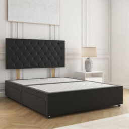 Bsspoke Mia Divan Bed In Black Plush Velvet 24Inch Headboard & 2 Drawers Same Side & No Mattress In 3Ft 4Ft 4Ft6 5Ft 6Ft