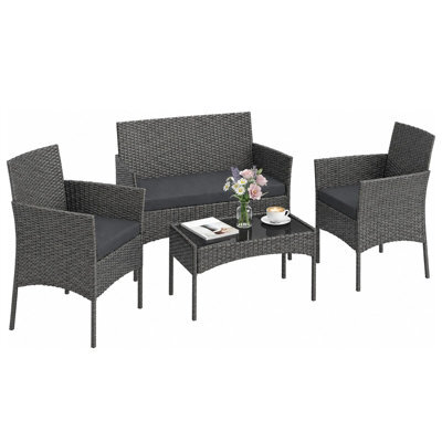 4 Seater Wicker Garden Furniture Set, Rattan Patio Sofa Set With Coffee Table And Chairs For Garden, Deck & Balcony - image 1