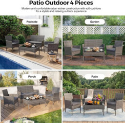 4 Seater Wicker Garden Furniture Set, Rattan Patio Sofa Set With Coffee Table And Chairs For Garden, Deck & Balcony - thumbnail 2