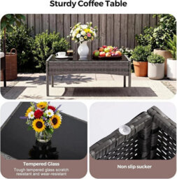4 Seater Wicker Garden Furniture Set, Rattan Patio Sofa Set With Coffee Table And Chairs For Garden, Deck & Balcony - thumbnail 4