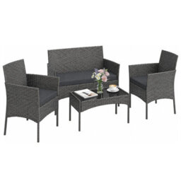 4 Seater Wicker Garden Furniture Set, Rattan Patio Sofa Set With Coffee Table And Chairs For Garden, Deck & Balcony