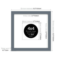 "4X4"" Grey Picture Frame - 4X4"" Square Frame With 2X2"" Mount For 4X4""/2X2"" Pictures Luxurious Style Thin Edge, 1 Pack" - thumbnail 2