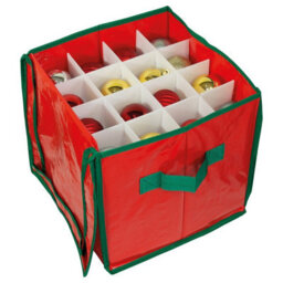 Christmas Ornaments Storage Bag - Festive Xmas Baubles & Decorations Container Box With Zipper, Carry Handles & 16 Compartments - thumbnail 2