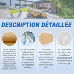 Beige 2X4M Rectangular Shade Sail 95% Uv Protection Waterproof - thumbnail 4