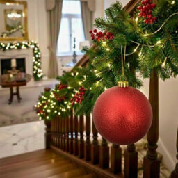 Shatchi 25Cm Dark Red Glitter Christmas Bauble - Christmas Tree & Home Décor Ornament - thumbnail 2
