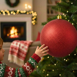 Shatchi 25Cm Dark Red Glitter Christmas Bauble - Christmas Tree & Home Décor Ornament - thumbnail 6