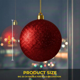 Shatchi 25Cm Dark Red Glitter Christmas Bauble - Christmas Tree & Home Décor Ornament - thumbnail 5