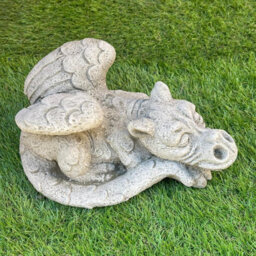 Enchanting  Dreaming Dragon Stone Cast Statue Small Outdoor Ornament Garden Sculpture - thumbnail 1