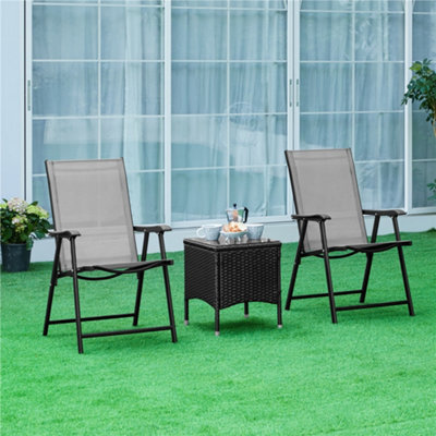Yaheetech Grey Set Of 4 Outdoor Texteline Folding Dining Chairs With Backrest/ Armrests - image 1