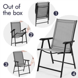 Yaheetech Grey Set Of 4 Outdoor Texteline Folding Dining Chairs With Backrest/ Armrests - thumbnail 4