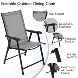 Yaheetech Grey Set Of 4 Outdoor Texteline Folding Dining Chairs With Backrest/ Armrests - thumbnail 5