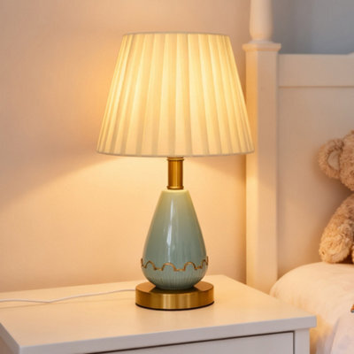 Living And Home Ceramic And Iron Table Lamp With Beige Fabric Shade Warm Light, 5W - image 1