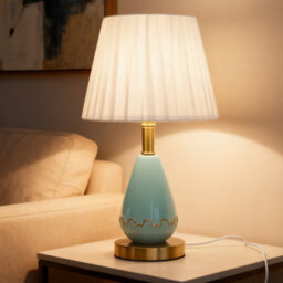 Living And Home Ceramic And Iron Table Lamp With Beige Fabric Shade Warm Light, 5W - thumbnail 3
