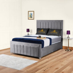 UKBEDFURNITURE Sierra Grey Plush Valvet Upholstered Bed Frame Only - Slatted Base - 48 Inch Headboard - thumbnail 1