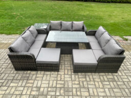 Fimous Garden Dining Sets Outdoor Rattan Furniture Lounge Sofa Height Adjustable Rising Lifting Table - thumbnail 2