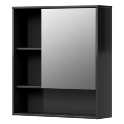 Levede Black Wooden Bathroom Wall Mounted Mirror Cabinet Storage Open Shelf - thumbnail 2