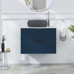 Royal Bathrooms Evora 700mm Midnight Blue Fluted Wall Hung Countertop Vanity Unit 2 Drawer With Milan Black Basin - thumbnail 1