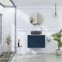 Royal Bathrooms Evora 700mm Midnight Blue Fluted Wall Hung Countertop Vanity Unit 2 Drawer With Milan Black Basin - thumbnail 2