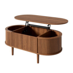 Btm Lift Top Oval Coffee Table, Height Adjustable Coffee Table With Storage, Vertical Fluted Design, Mdf - thumbnail 9