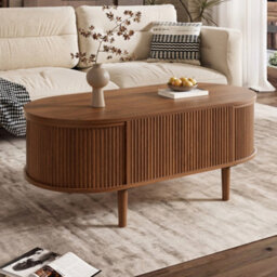 Btm Lift Top Oval Coffee Table, Height Adjustable Coffee Table With Storage, Vertical Fluted Design, Mdf - thumbnail 5