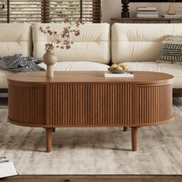 Btm Lift Top Oval Coffee Table, Height Adjustable Coffee Table With Storage, Vertical Fluted Design, Mdf - thumbnail 6