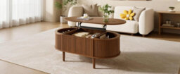 Btm Lift Top Oval Coffee Table, Height Adjustable Coffee Table With Storage, Vertical Fluted Design, Mdf - thumbnail 4