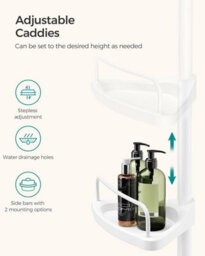 Songmics Adjustable Corner Storage Unit, 4-Tier Bathroom Organizer With Extension Rod, Rust-Proof Shower Rack, White - thumbnail 5