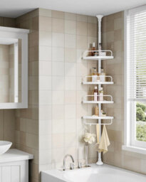 Songmics Adjustable Corner Storage Unit, 4-Tier Bathroom Organizer With Extension Rod, Rust-Proof Shower Rack, White