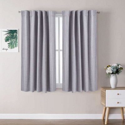 Thehotsale Solid Colour Faux Linen Polyester 100% Curtains Pair Blackout Curtains In Grey - image 1