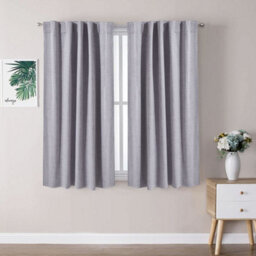 Thehotsale Solid Colour Faux Linen Polyester 100% Curtains Pair Blackout Curtains In Grey - thumbnail 1