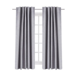 Thehotsale Solid Colour Faux Linen Polyester 100% Curtains Pair Blackout Curtains In Grey - thumbnail 2