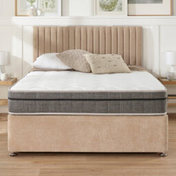 Aspire Grant Divan And Hybrid Memory Pocket Mattress, Linen Fabric, Strutted Headboard, No Drawers, Sand, Double - thumbnail 6