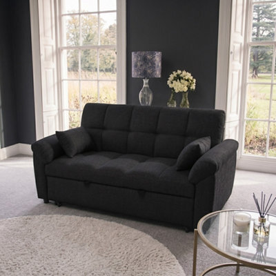 Sofaya Arlo Sofa Bed Plain Black Linen Convertible Pull Out Sofa Seater Chaise - image 1