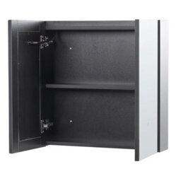 Beliani Bath Mirror Cabinet Black Plywood 60 X 60Cm Led, 2-Door Wall-Mounted - thumbnail 4