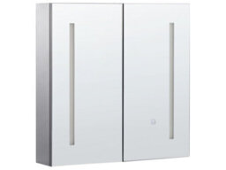 Beliani Bath Mirror Cabinet Black Plywood 60 X 60Cm Led, 2-Door Wall-Mounted - thumbnail 3