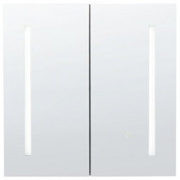 Beliani Bath Mirror Cabinet Black Plywood 60 X 60Cm Led, 2-Door Wall-Mounted - thumbnail 2