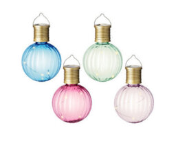 Lumineo Hanging Solar Lights Set Of 4 Bright Coloured Garden Solar Bulbs Warm White Leds