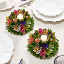 Dibor Set Of 2 Floral Colourful Table Decoration Christmas Candle Holders - thumbnail 1