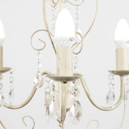 Valuelights Lille Cream Ornate Vintage Style 3 Way Ceiling Light Chandelier With Acrylic Jewels And 3X Ses E14 Glass Candle Bulbs - thumbnail 6