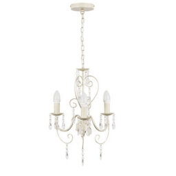 Valuelights Lille Cream Ornate Vintage Style 3 Way Ceiling Light Chandelier With Acrylic Jewels And 3X Ses E14 Glass Candle Bulbs