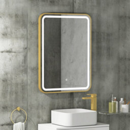 Royal Bathrooms Luna 600 X 800mm Brushed Brass Front Lit Led Framed Bathroom Led Mirror With Demister Pad & Touch Sensor