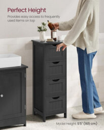 Songmics Bathroom Storage Cabinet, Freestanding Floor Unit With Drawers, Modern Bathroom Organizer, Living Room, Ink Black - thumbnail 5