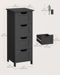 Songmics Bathroom Storage Cabinet, Freestanding Floor Unit With Drawers, Modern Bathroom Organizer, Living Room, Ink Black - thumbnail 2