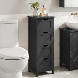 Bathroom Storage Cabinet, Freestanding Floor Unit With Drawers, Modern Bathroom Organizer, Living Room, Ink Black