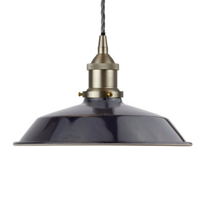 Navy Blue Small Trinity Metal Painted Dome Pendant Light With Brushed Chrome Lamp Holder And Grey Twisted Cable - Se Home - image 1