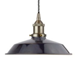 Navy Blue Small Trinity Metal Painted Dome Pendant Light With Brushed Chrome Lamp Holder And Grey Twisted Cable - Se Home