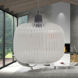 First Choice Lighting Set Of 2 Batley Large - Clear Ribbed Glass With Black Pendant Fittings - thumbnail 4